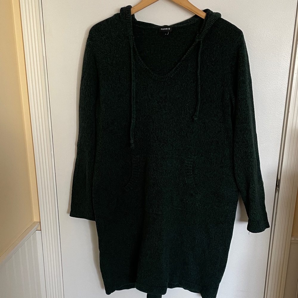 Size 2X Torrid Dark Green Hooded Sweater Tunic/ Dress